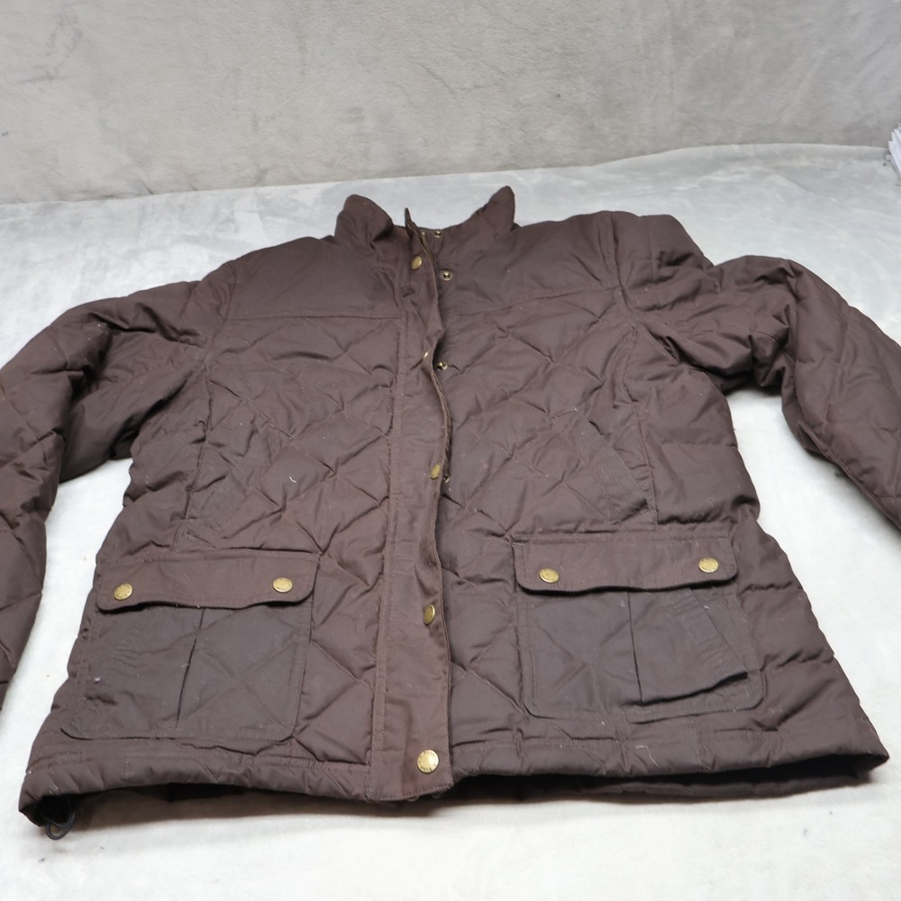 LL Bean Down Jacket Womens Large Brown Insulated Quilted Utility Outdoor READ